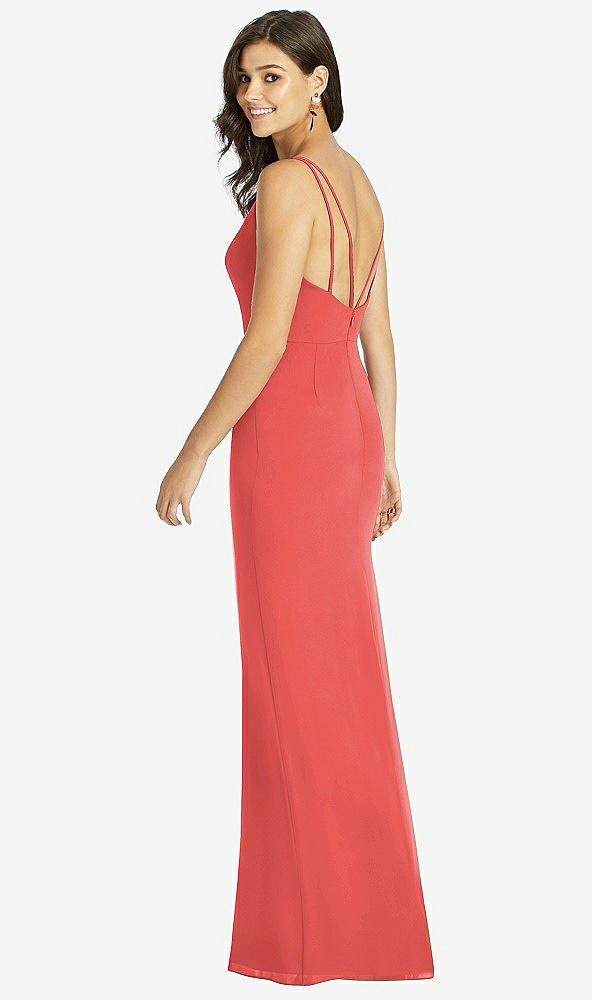Back View - Perfect Coral Keyhole Neck Mermaid Dress with Front Slit