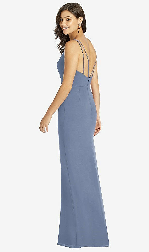 Back View - Larkspur Blue Keyhole Neck Mermaid Dress with Front Slit