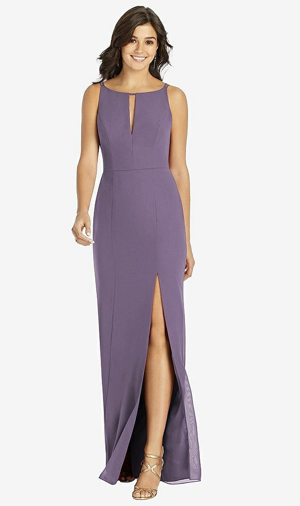Front View - Lavender Keyhole Neck Mermaid Dress with Front Slit