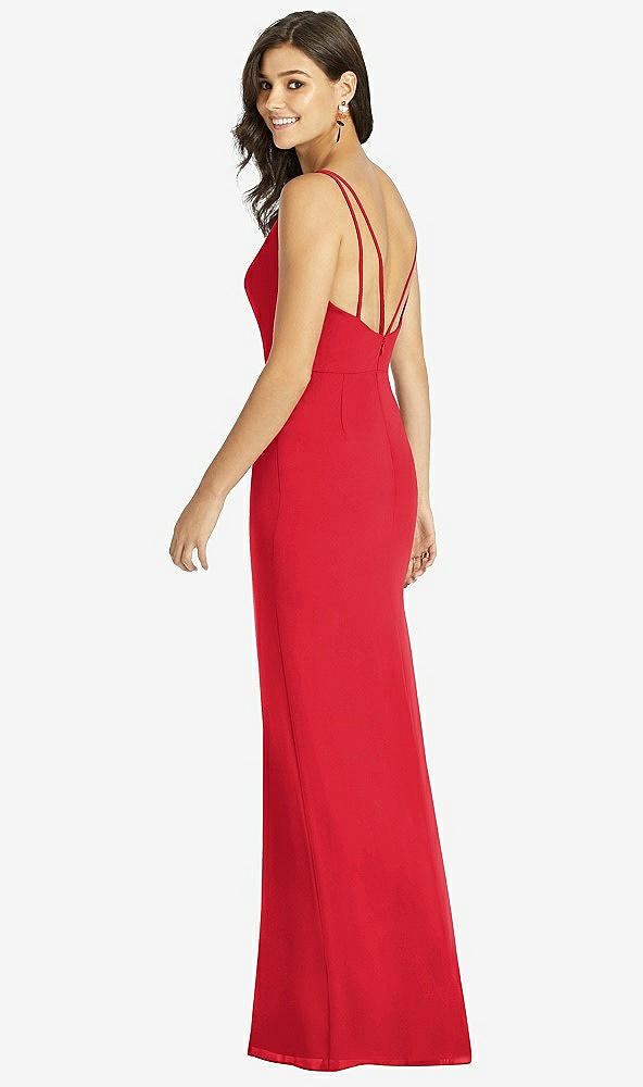 Back View - Parisian Red Keyhole Neck Mermaid Dress with Front Slit