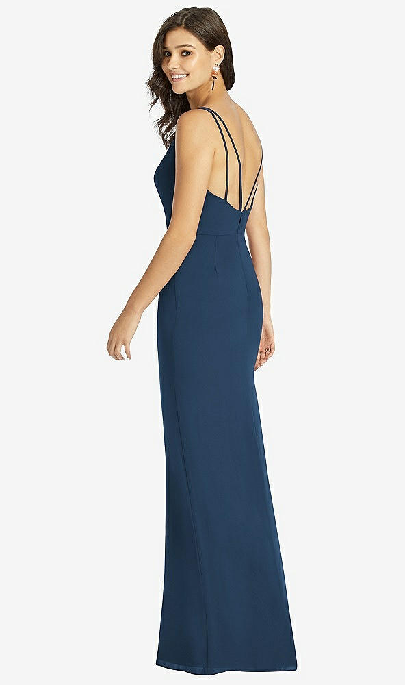 Back View - Sofia Blue Keyhole Neck Mermaid Dress with Front Slit