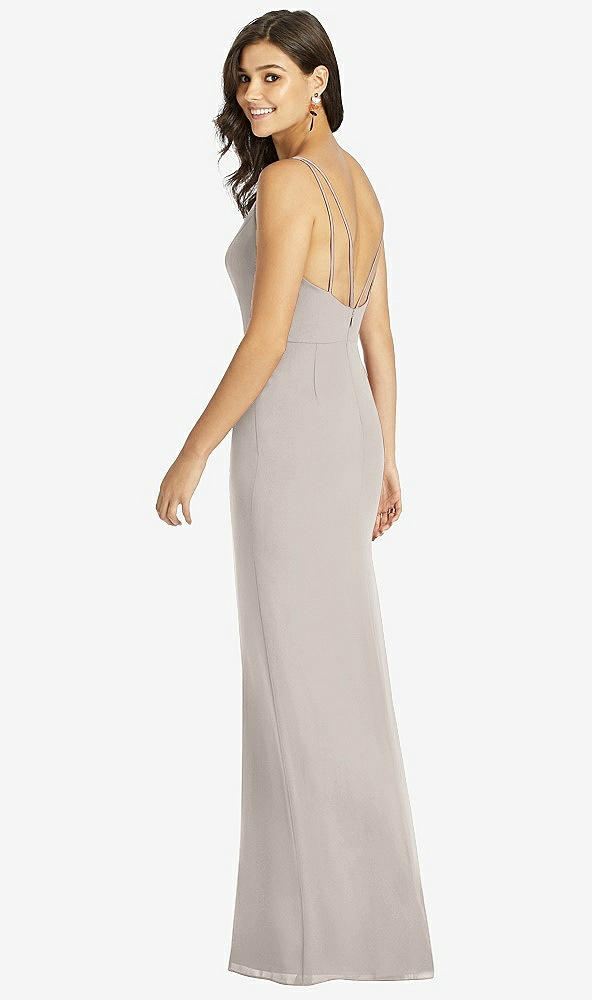 Back View - Taupe Keyhole Neck Mermaid Dress with Front Slit