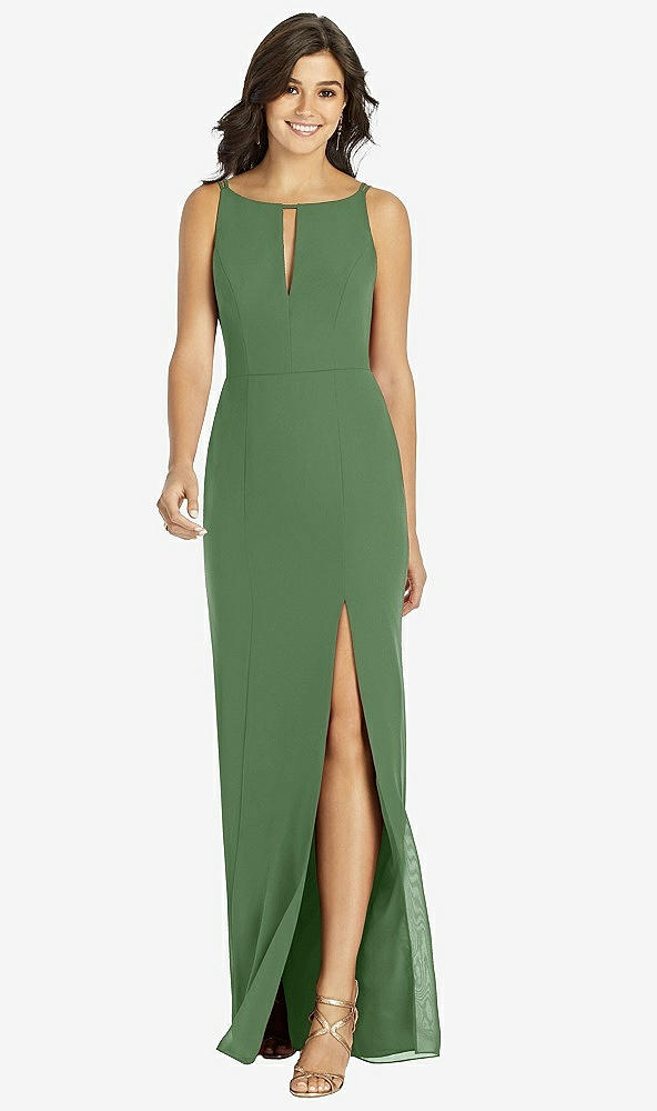 Front View - Vineyard Green Keyhole Neck Mermaid Dress with Front Slit