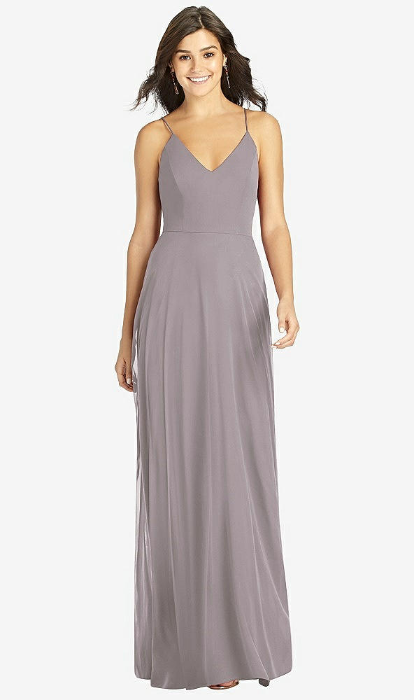 Front View - Cashmere Gray Criss Cross Back A-Line Maxi Dress