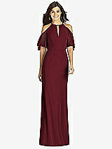 Front View Thumbnail - Cabernet Ruffle Cold-Shoulder Mermaid Maxi Dress