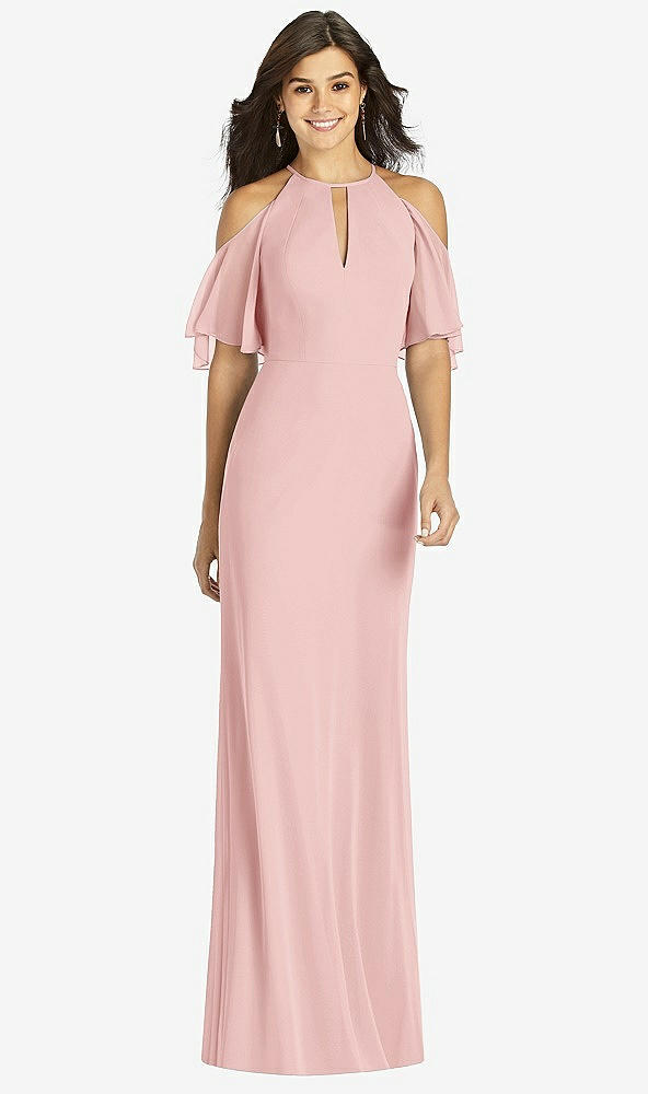 Front View - Rose Ruffle Cold-Shoulder Mermaid Maxi Dress