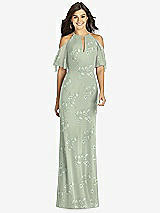 Front View Thumbnail - Vintage Primrose Sage Ruffle Cold-Shoulder Mermaid Maxi Dress