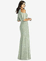 Rear View Thumbnail - Vintage Primrose Sage Ruffle Cold-Shoulder Mermaid Maxi Dress