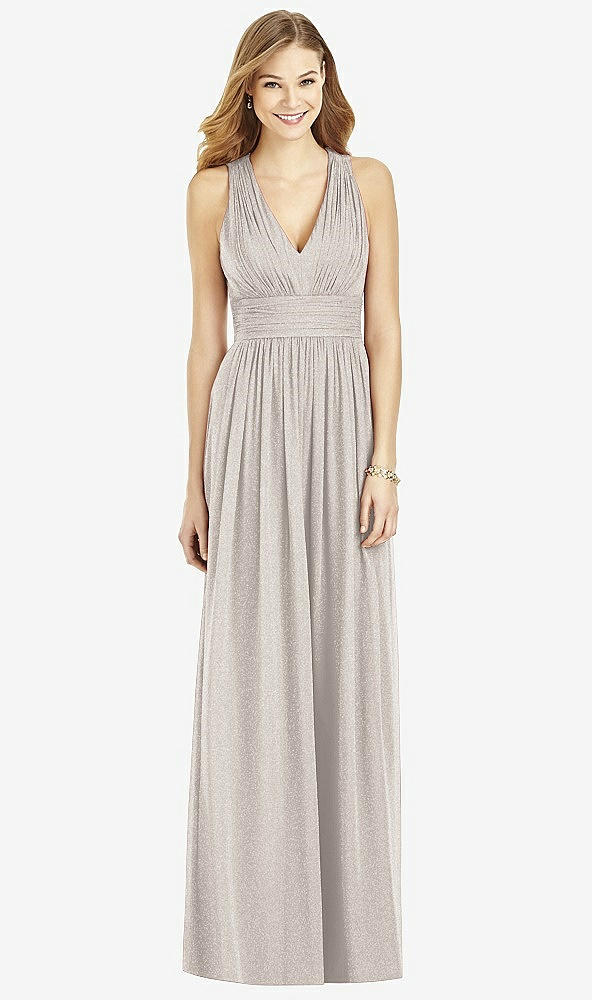 Front View - Taupe Silver After Six Shimmer Bridesmaid Dress 6752LS
