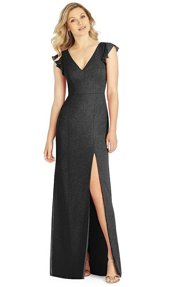 Front View - Black Silver After Six Shimmer Bridesmaid Dress 6810LS