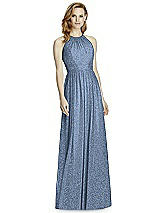 Front View Thumbnail - Cloudy Silver Studio Design Long Halter Shimmer Bridesmaid Dress 4511LS