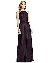 Front View Thumbnail - Aubergine Silver Studio Design Long Halter Shimmer Bridesmaid Dress 4511LS