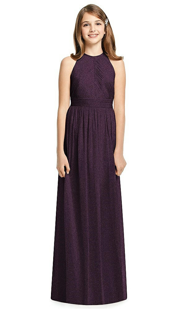 Front View - Aubergine Silver Dessy Shimmer Junior Bridesmaid Dress JR539LS