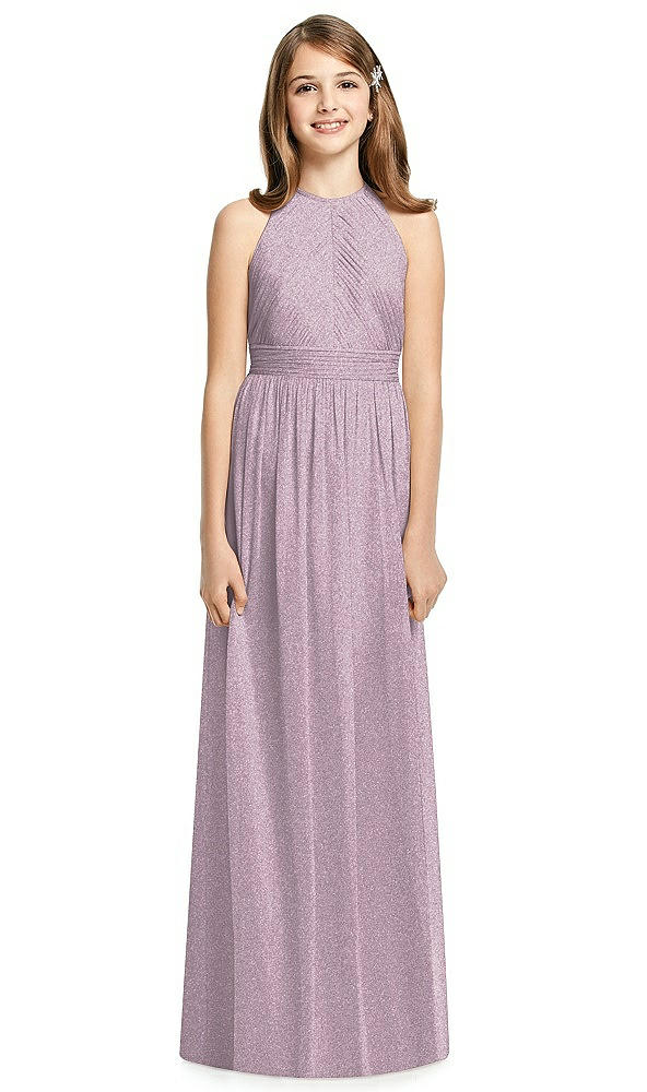 Front View - Suede Rose Silver Dessy Shimmer Junior Bridesmaid Dress JR539LS