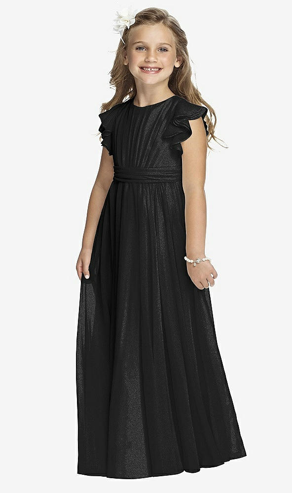 Front View - Black Silver Flower Girl Shimmer Dress FL4038LS