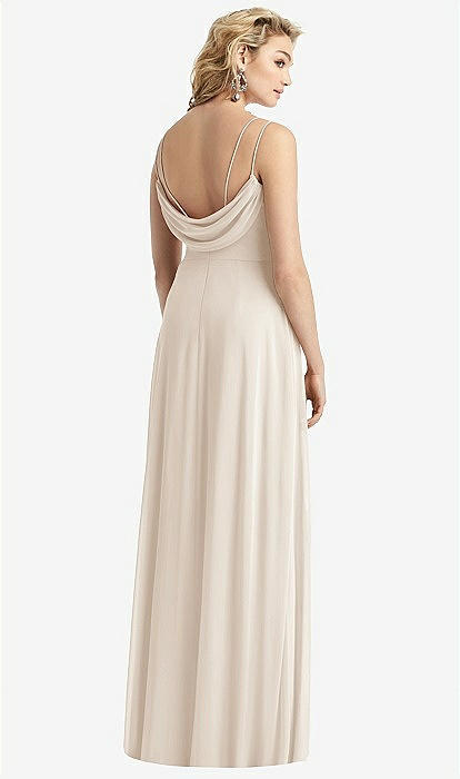 Cowl-back Double Strap Maxi Bridesmaid Dress With Side Slit In Oat