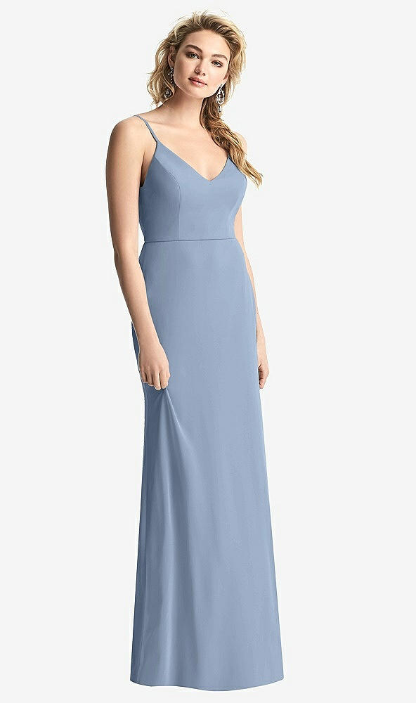Back View - Cloudy Shirred Sash Cowl-Back Chiffon Trumpet Gown