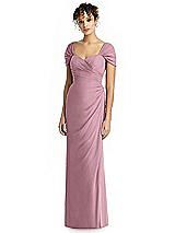 Alt View 1 Thumbnail - Dusty Pink Draped Off-the-Shoulder Maxi Dress with Shirred Streamer