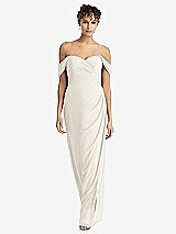 Front View Thumbnail - Ivory Draped Off-the-Shoulder Maxi Dress with Shirred Streamer
