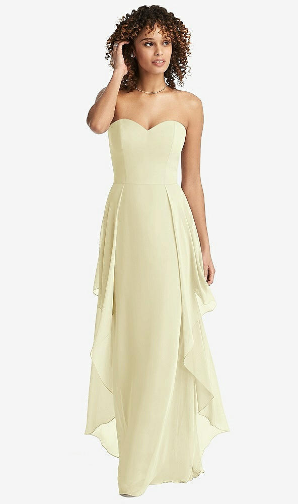 Front View - Butter Yellow Strapless Chiffon Dress with Skirt Overlay