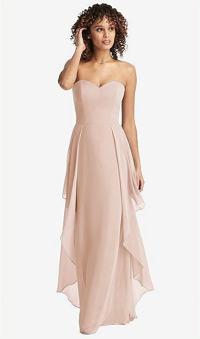 Strapless Chiffon Bridesmaid Dress With Skirt Overlay In Cameo