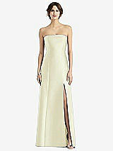 Front View Thumbnail - Butter Yellow Strapless Satin Trumpet Gown with Front Slit