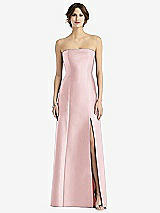 Front View Thumbnail - Ballet Pink Strapless Satin Trumpet Gown with Front Slit