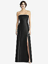 Front View Thumbnail - Black Strapless Satin Trumpet Gown with Front Slit
