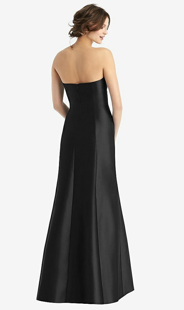 Back View - Black Strapless Satin Trumpet Gown with Front Slit