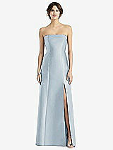 Front View Thumbnail - Mist Strapless Satin Trumpet Gown with Front Slit