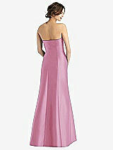 Rear View Thumbnail - Powder Pink Strapless Satin Trumpet Gown with Front Slit