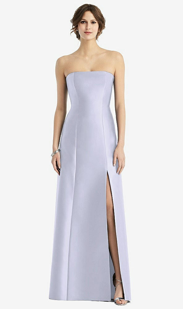 Front View - Silver Dove Strapless Satin Trumpet Gown with Front Slit