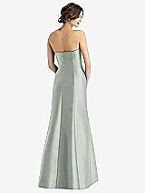 Rear View Thumbnail - Willow Green Strapless Satin Trumpet Gown with Front Slit