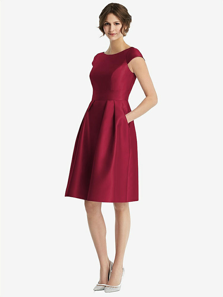 Cap Sleeve Pleated Skirt Bridesmaid Dress With Pockets In Burgundy