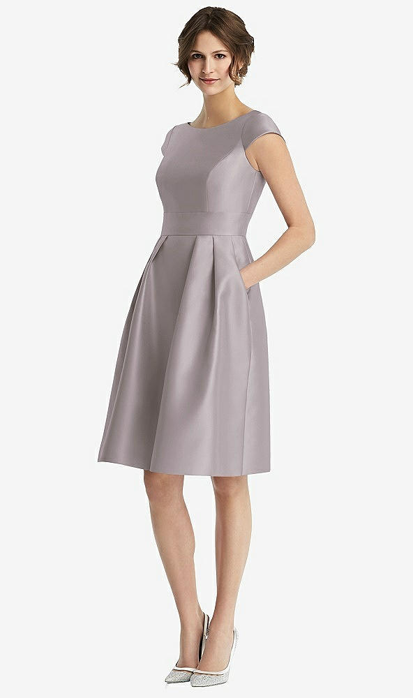 Front View - Cashmere Gray Cap Sleeve Pleated Cocktail Dress with Pockets