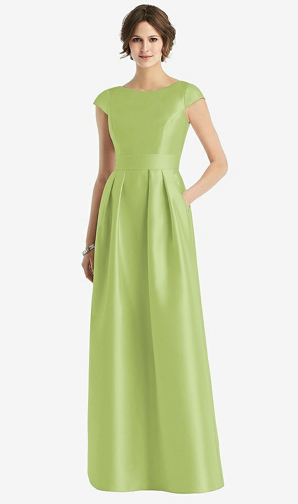 Front View - Mojito Cap Sleeve Pleated Skirt Dress with Pockets