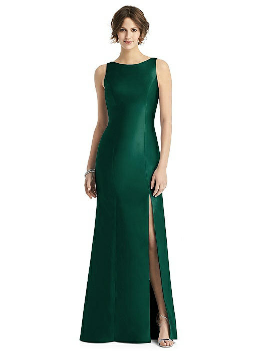 Sleeveless Satin Trumpet Gown with Bow at Open-Back