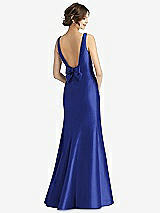 Rear View Thumbnail - Cobalt Blue Sleeveless Satin Trumpet Gown with Bow at Open-Back