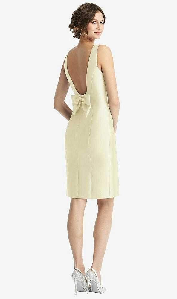 Front View - Butter Yellow Bow Open-Back Satin Cocktail Dress with Front Slit