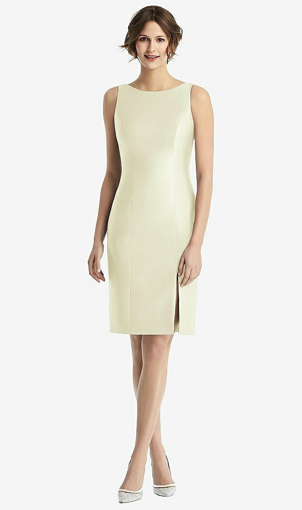 Back View - Butter Yellow Bow Open-Back Satin Cocktail Dress with Front Slit