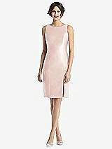 Rear View Thumbnail - Blush Bow Open-Back Satin Cocktail Dress with Front Slit