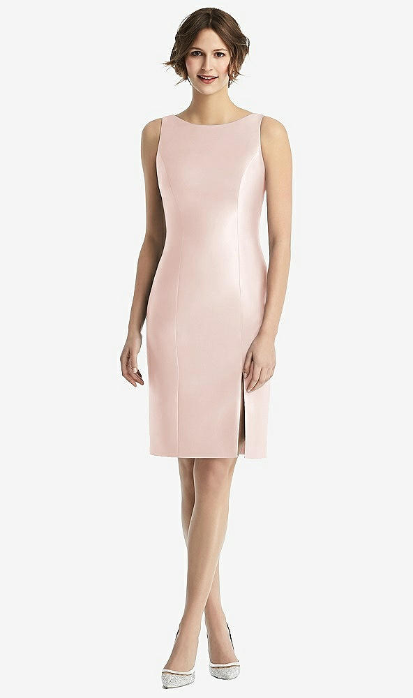 Back View - Blush Bow Open-Back Satin Cocktail Dress with Front Slit