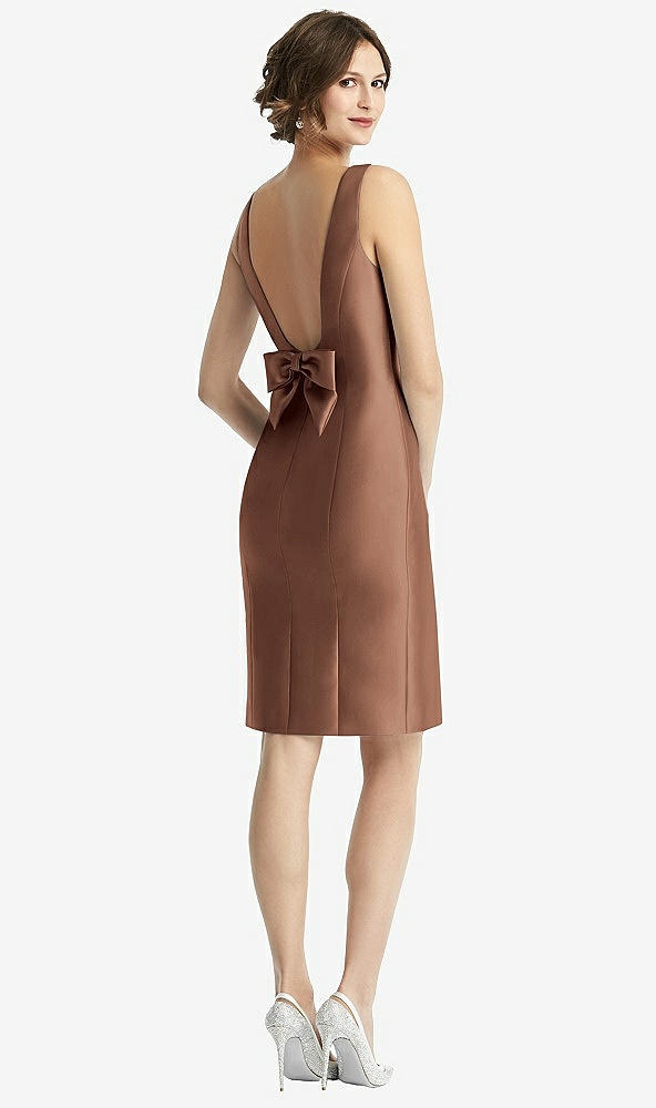 Front View - Cognac Bow Open-Back Satin Cocktail Dress with Front Slit