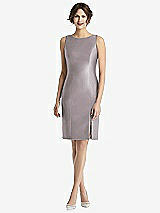 Rear View Thumbnail - Cashmere Gray Bow Open-Back Satin Cocktail Dress with Front Slit