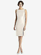 Rear View Thumbnail - Ivory Bow Open-Back Satin Cocktail Dress with Front Slit