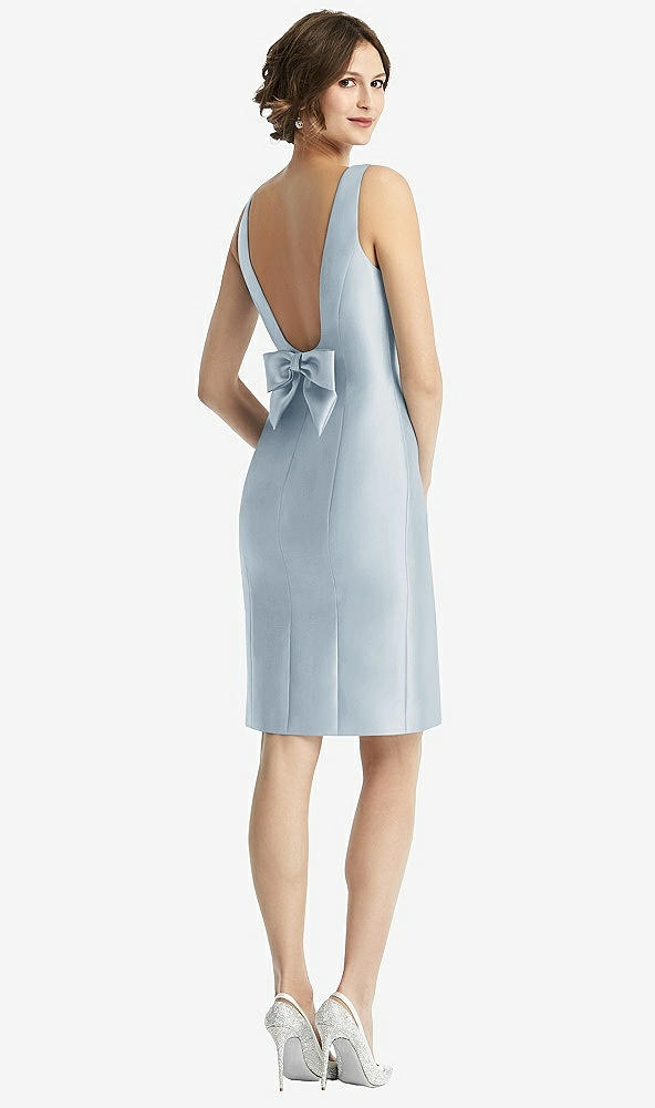 Front View - Mist Bow Open-Back Satin Cocktail Dress with Front Slit