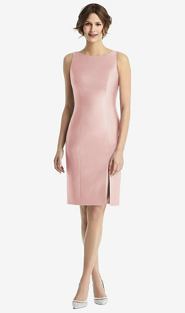 Back View - Rose Bow Open-Back Satin Cocktail Dress with Front Slit