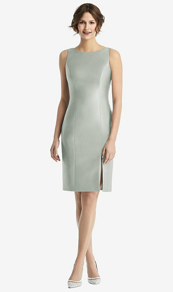 Back View - Willow Green Bow Open-Back Satin Cocktail Dress with Front Slit