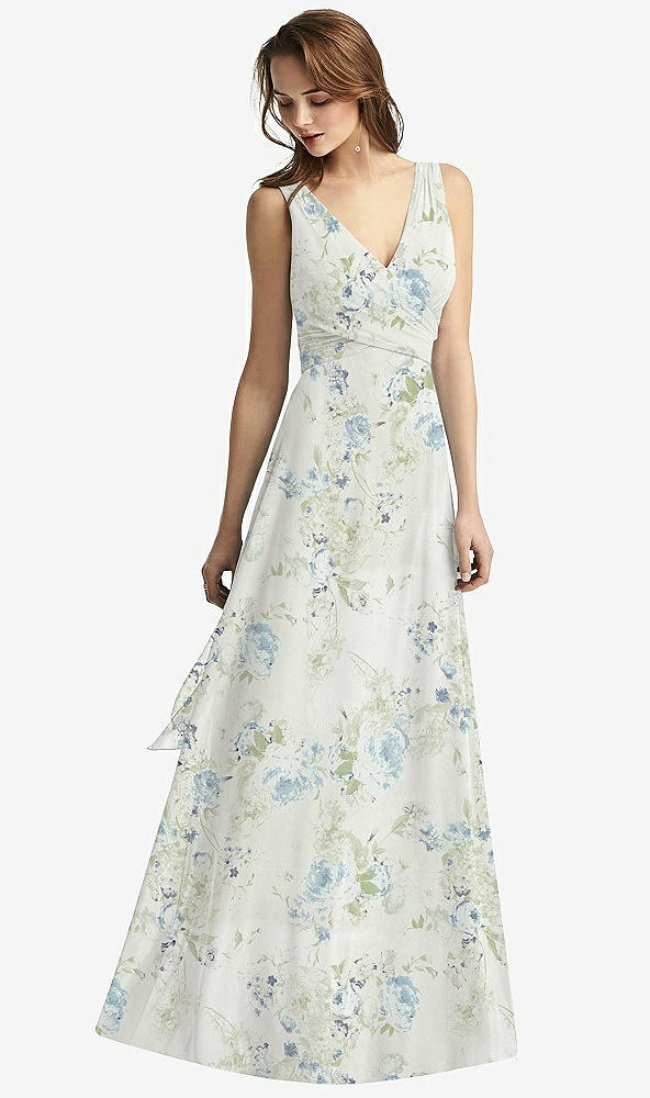 Front View - Bleu Garden Sleeveless V-Neck Chiffon Wrap Dress
