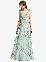 Front View Thumbnail - Mint Green Floral Sleeveless V-Neck Chiffon Wrap Dress
